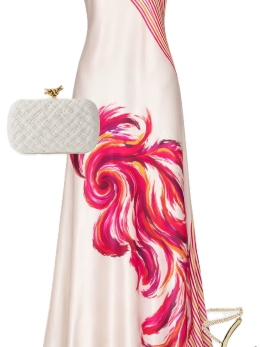 Silvia Tcherassi White Woven Clutch with Gold Knot